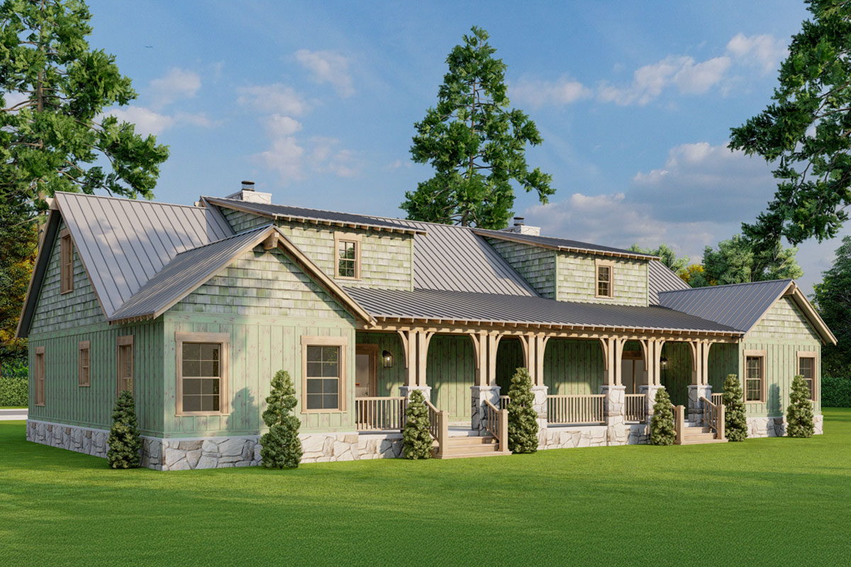 Plan 70902MK: Two-Story Rustic Duplex House Plan with Wrap-Around