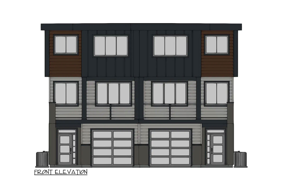 Plan 67839MG: Contemporary Duplex House Plan with Matching Units