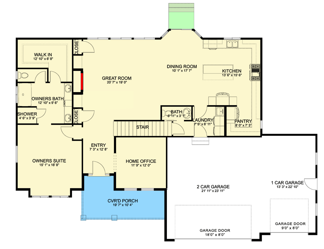 Plan 61551UT: 4-Bed Prairie-Style House Plan with Home Office and Master on First Floor - 2643 Sq Ft - Floor Plan - Main Level - Northwest, Prairie, Traditional