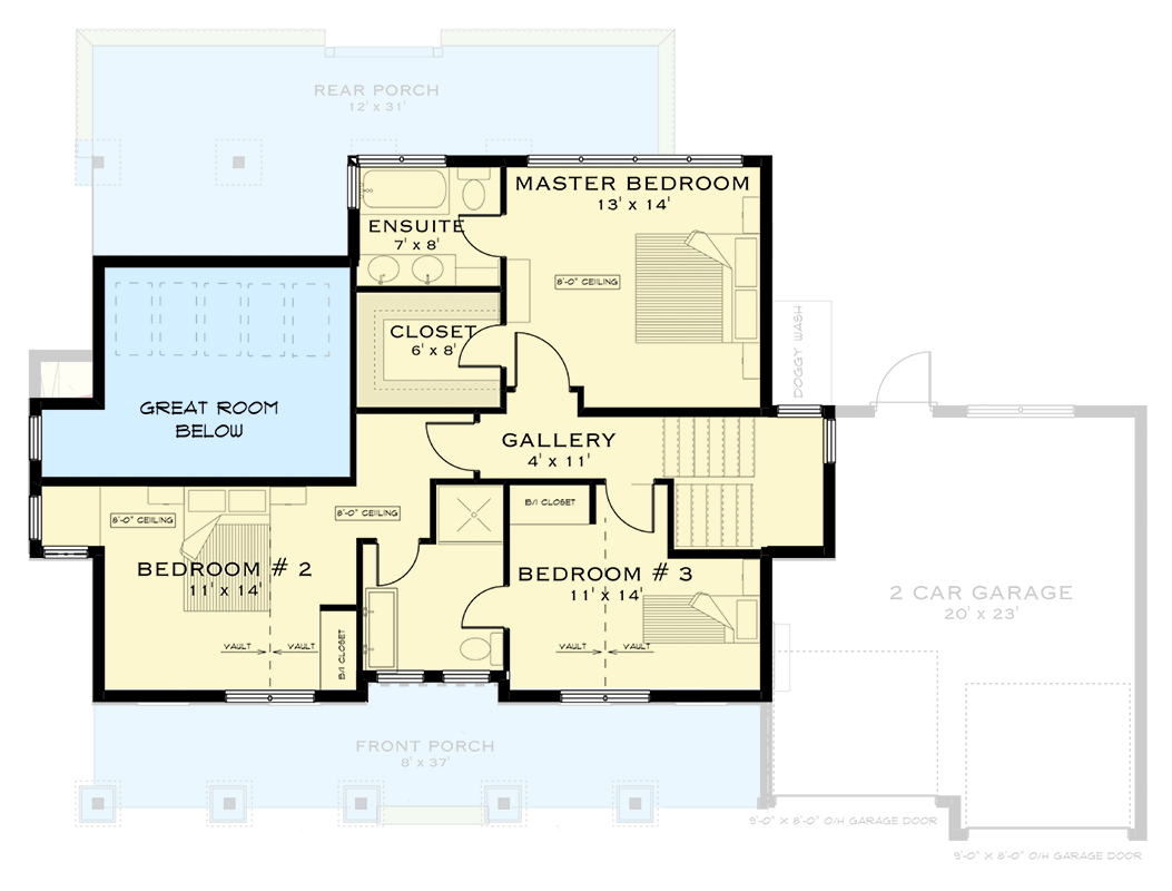 Plan 147022RML: 3-Bed Modern Farmhouse Plan with Two-Story Great Room - 2124 Sq Ft - Floor Plan - 2nd Floor - Craftsman, Modern Farmhouse, New American