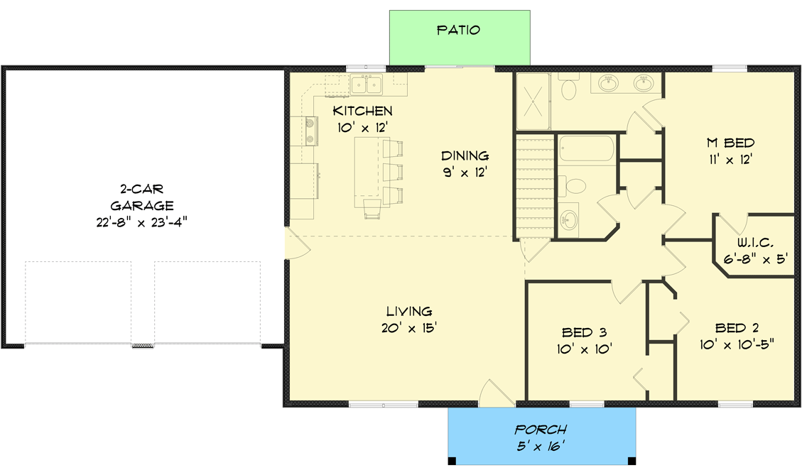 1276 Sq.Ft. Ranch House Plans – 3 Bed, 2 Bath, Great Starter Home (PDF ONLY)