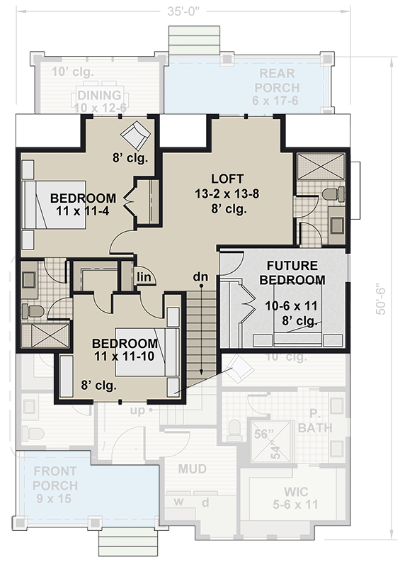 Plan 14879RK: 3-Bed Cottage House Plan with Second-Floor Loft - 2230 Sq Ft - Floor Plan - 2nd Floor - Cottage, Country, Farmhouse, Modern Farmhouse