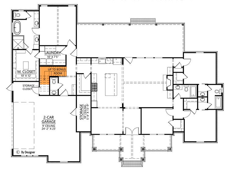 Plan 56550SM: 4-Bed Modern Farmhouse Plan with Vaulted Master Bedroom - 2343 Sq Ft - Floor Plan - Main Level - Bonus Stair Location (Paid Option $$$) - Country, Craftsman, Modern Farmhouse, New American
