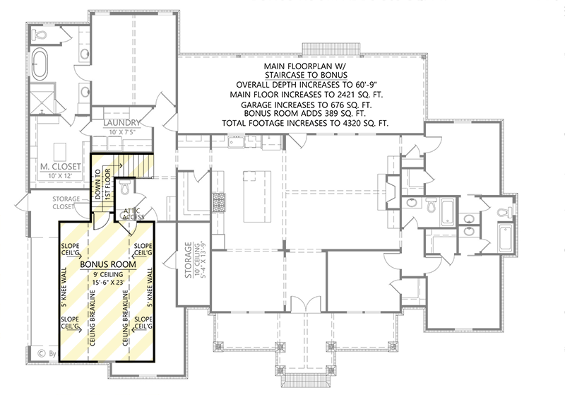 Plan 56550SM: 4-Bed Modern Farmhouse Plan with Vaulted Master Bedroom - 2343 Sq Ft - Floor Plan - Bonus Room Above Garage (Paid Option $$$) - Country, Craftsman, Modern Farmhouse, New American