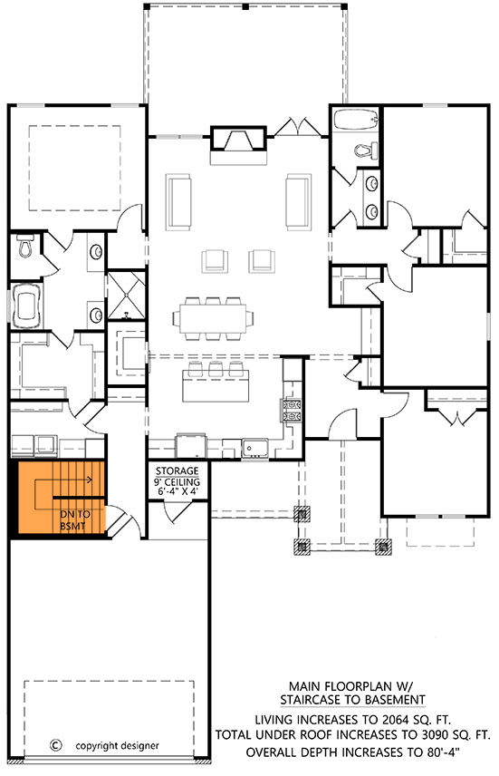Plan 56551SM: 4-Bed New American Craftsman Plan with Flex Room Under 2000 Sq Ft - Floor Plan - Basement Stairs Location - Country, Craftsman, Modern Farmhouse, New American, Transitional