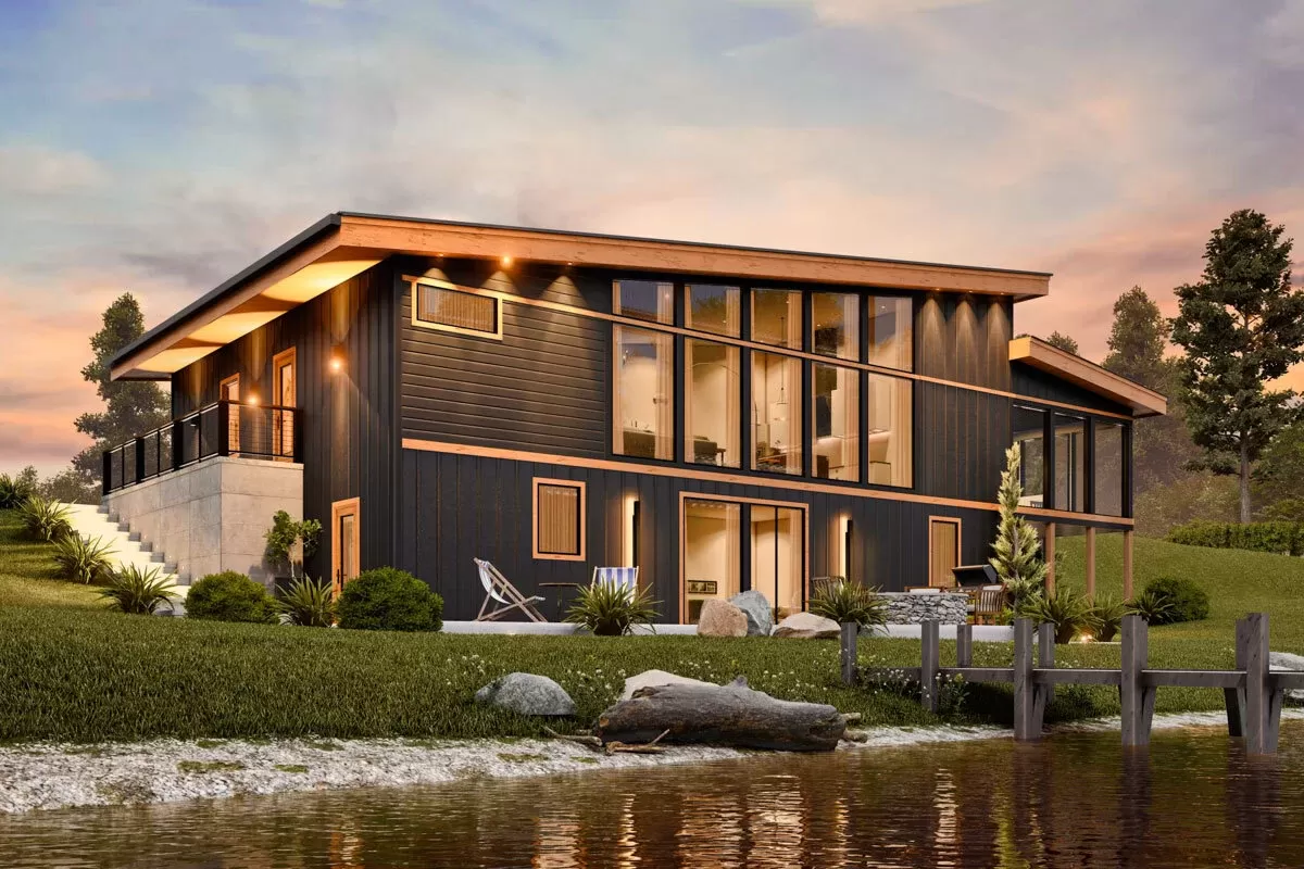 3-Bed Contemporary Lake House Plan With Front-Sloping Lot - 2890 Sq Ft