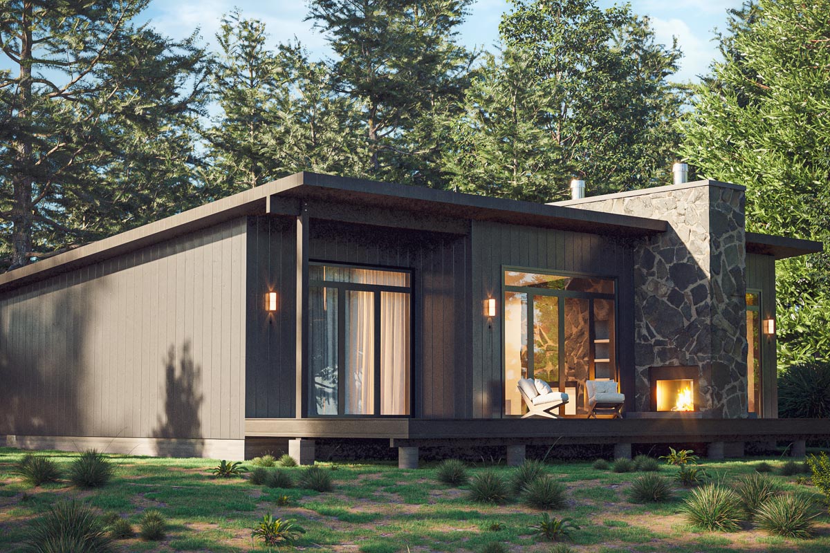 Plan 871035NST: 3-Bed Modern Cottage House Plan with Outdoor Fireplace ...
