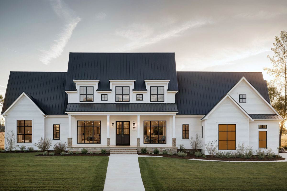 Plan 46526LA: 3-Bed Modern Farmhouse Plan with Bonus Room Over