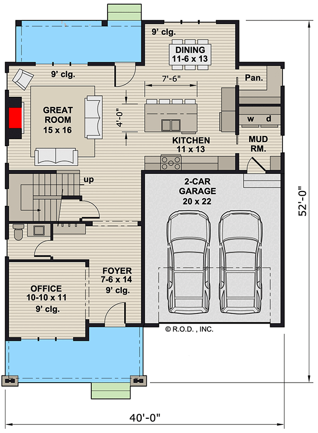 Plan 14902RK: 3-Bed Traditional Country House Plan with Home Office - 2518 Sq Ft - Floor Plan - Main Level - Country, Traditional