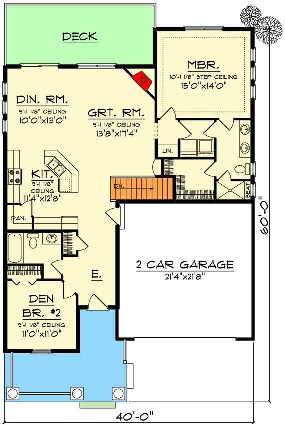 Plan 89103AH: 2-Bed Craftsman House Plan with Laundry Access from Master Bedroom - 1372 Sq Ft - Floor Plan - Main Level - Craftsman, New American, Ranch