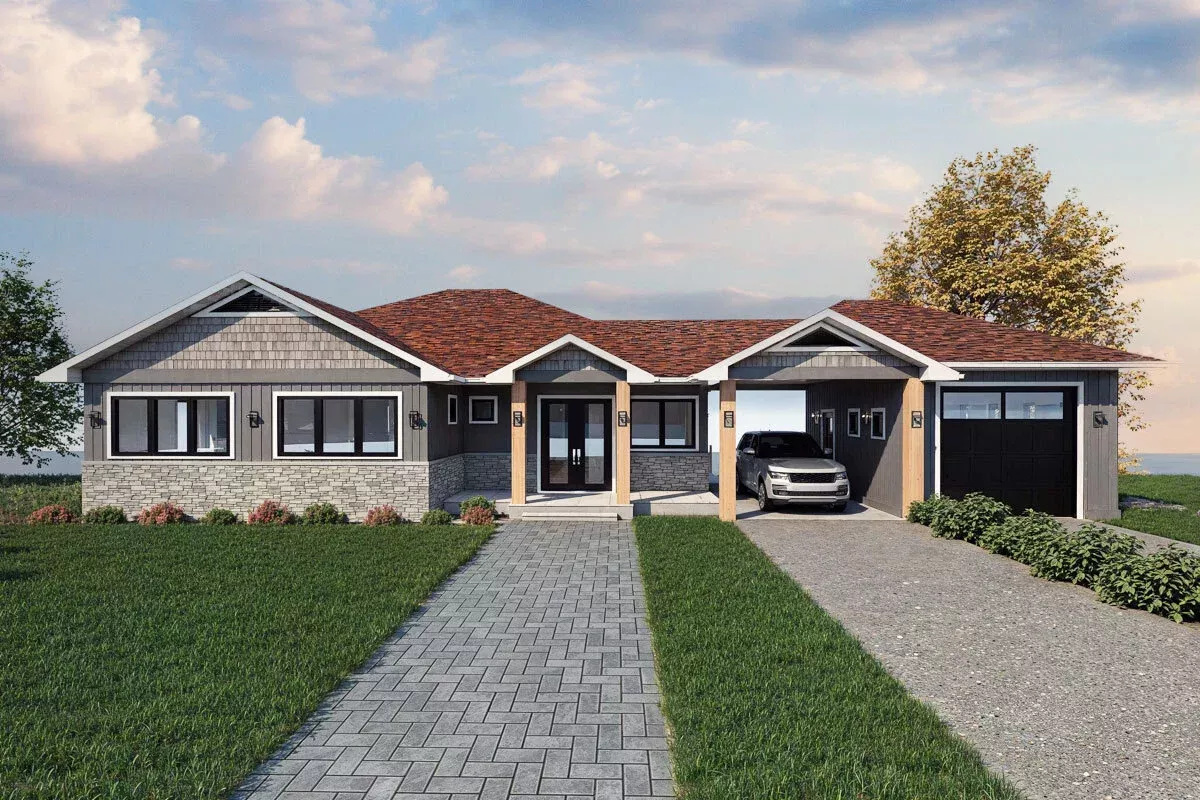 3-Bed Lake House Plan with Vaulted Great Room - 1979 Sq Ft