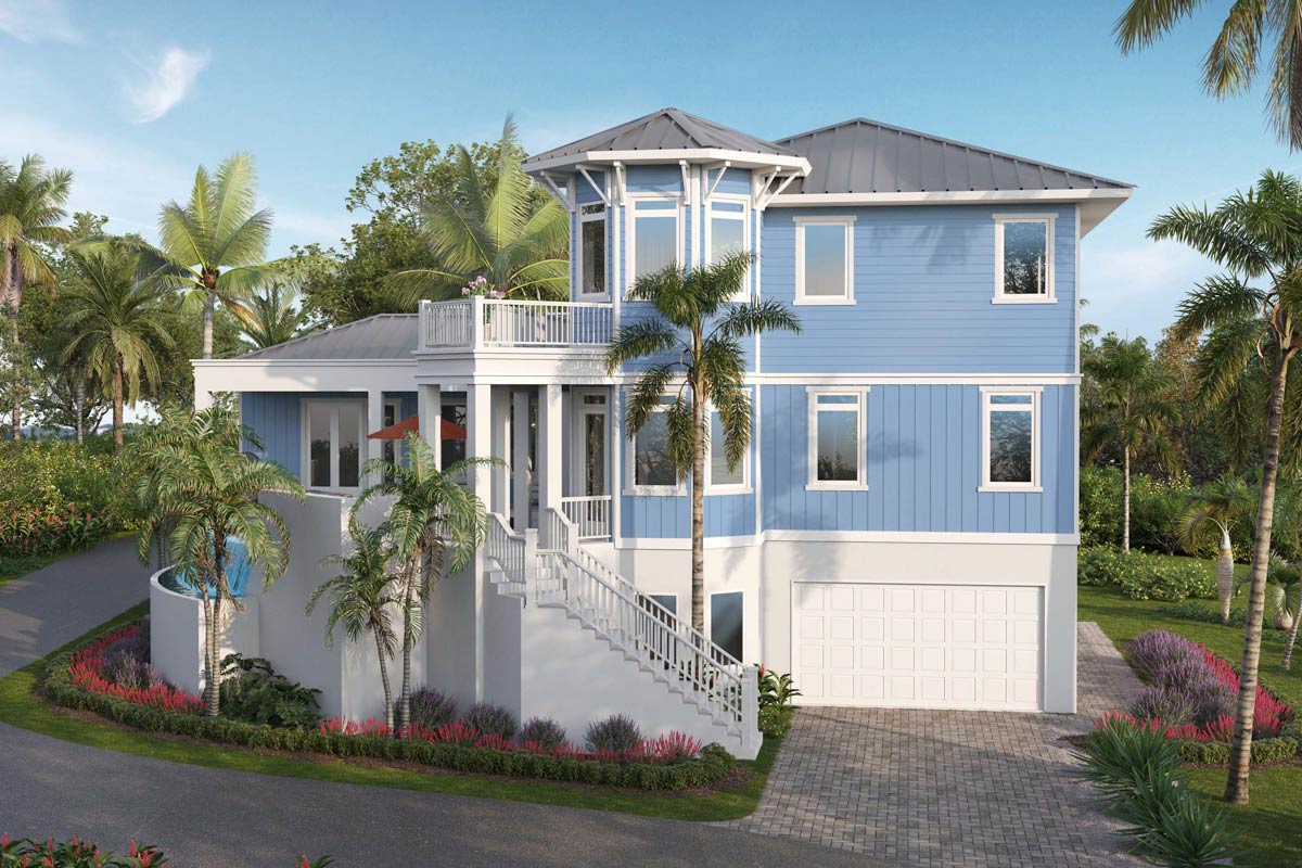 View of Plan 33274ZR: 3-Bed Coastal House Plan with Wrap-Around Porch - 3538 Sq Ft