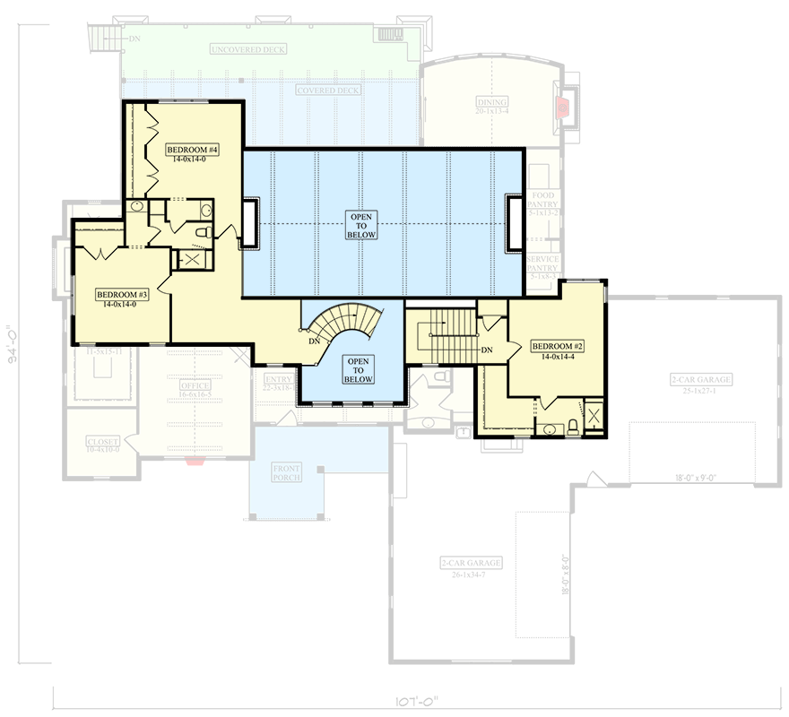 Plan 95266RW: 4-Bed New American House Plan with 2-Story Great Room - 5002 Sq Ft - Floor Plan - 2nd Floor - Mountain, New American