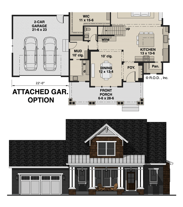 Plan 14907RK: Charming Craftsman Home with Split Bedrooms and Loft - Floor Plan - Optional 2-Car Attached Garage (Paid Option) - Craftsman, Traditional