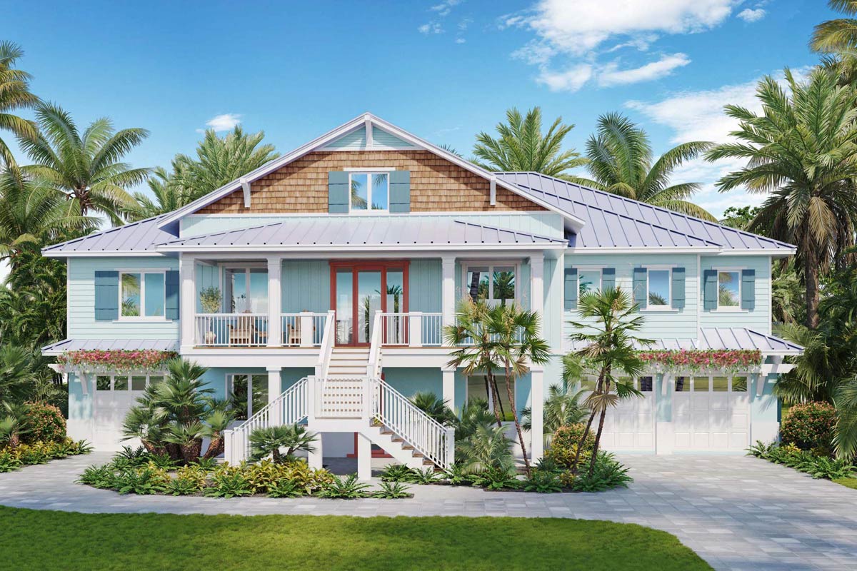 Plan 33278ZR: Coastal House Plan with Rear Outdoor Kitchen - 3354 Sq Ft