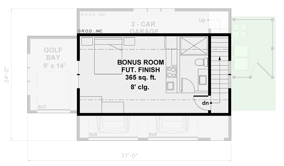 Plan 14993RK: 2-Car Traditional Garage Plan with with Golf Cart Bay and Bonus Room Above - Floor Plan - 2nd Floor - Traditional