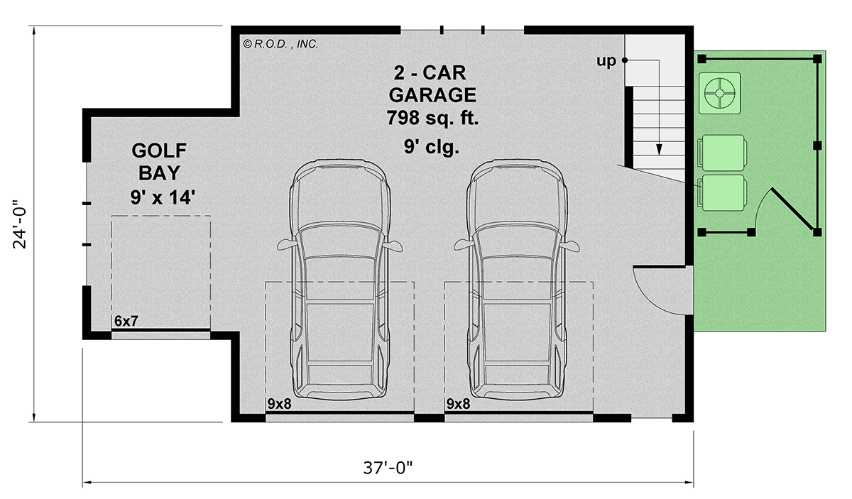 Plan 14993RK: 2-Car Traditional Garage Plan with with Golf Cart Bay and Bonus Room Above - Floor Plan - Main Level - Traditional