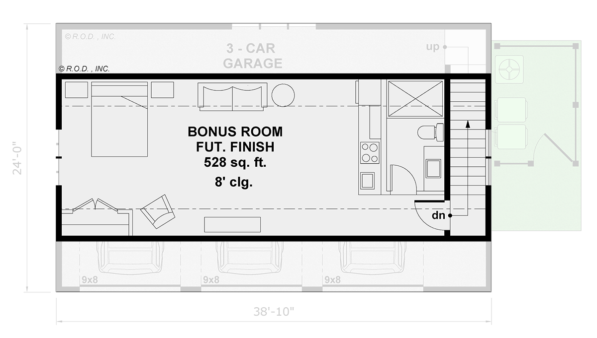 Plan 14994RK: 3-Car Traditional Garage Plan with Bonus Room Above - Floor Plan - 2nd Floor - Traditional