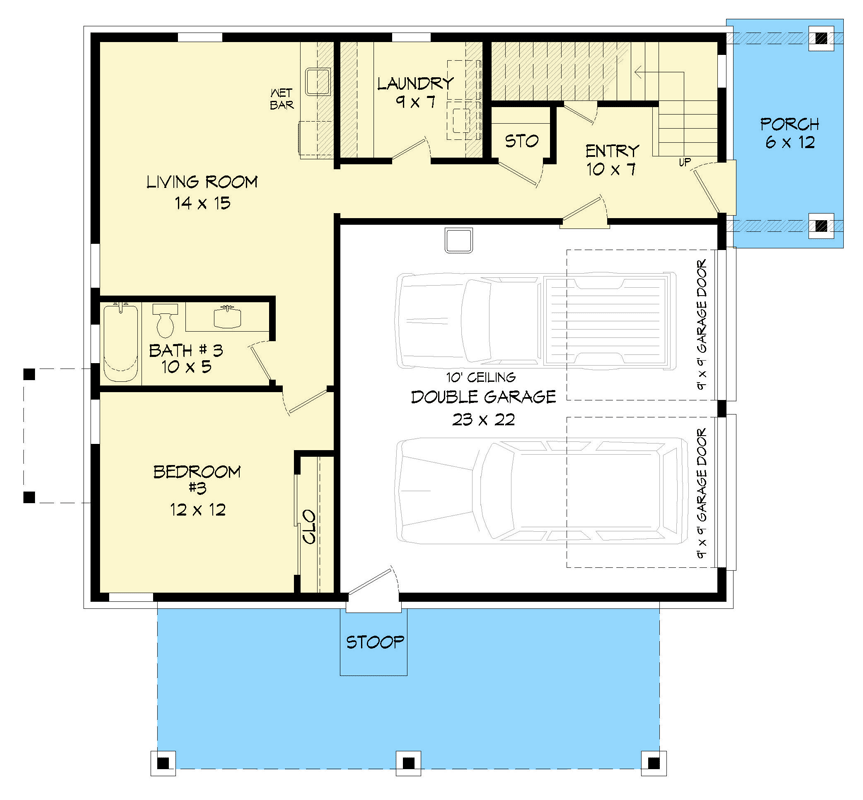 Plan 680542VR: Modern 3 Bed House Plan with Upstairs Living and Art Loft - Floor Plan - Main Level - Contemporary, Modern
