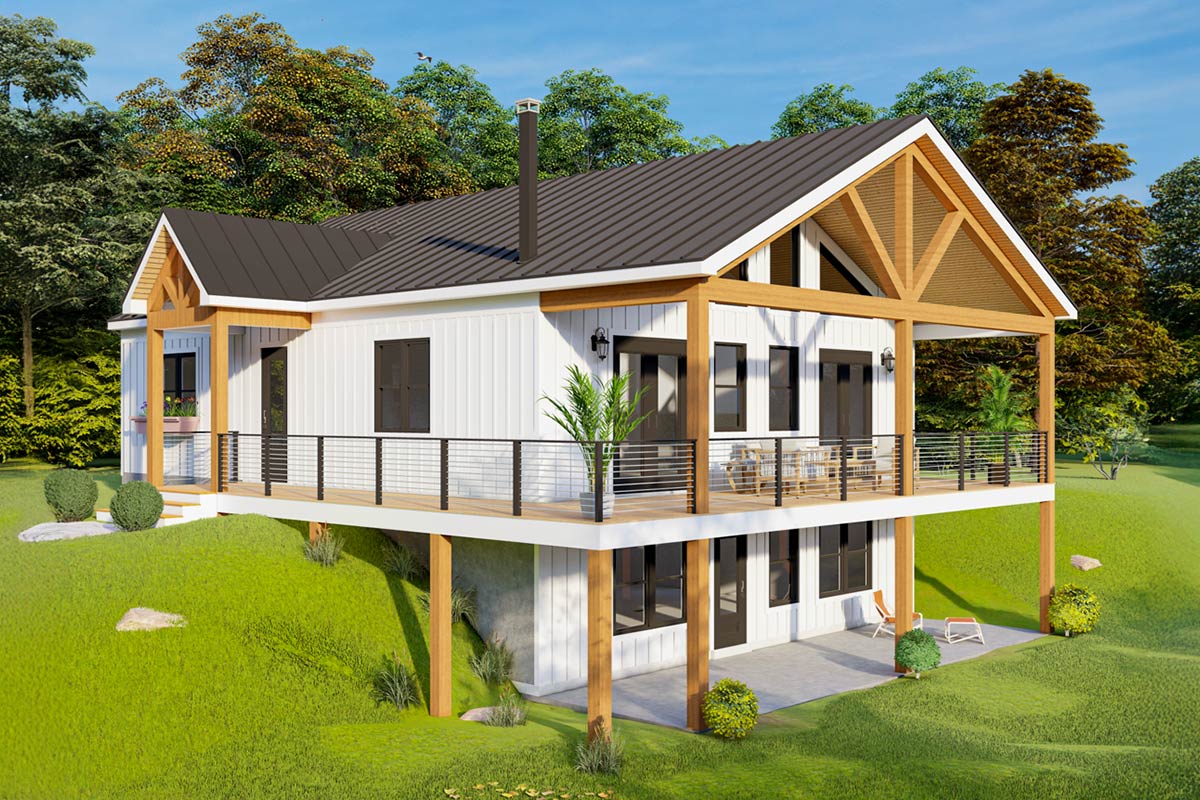 Plan 680547VR: 4-Bedroom Mountain House Plan For Side-Sloping Lot