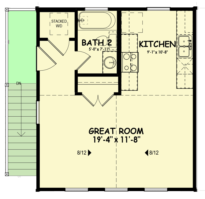 Plan 100345GHR: ADU Plan: 2-Car Garage with 2nd Floor Studio Apartment Apartment - 460 Sq Ft - Floor Plan - 2nd Floor - Carriage, New American, Traditional