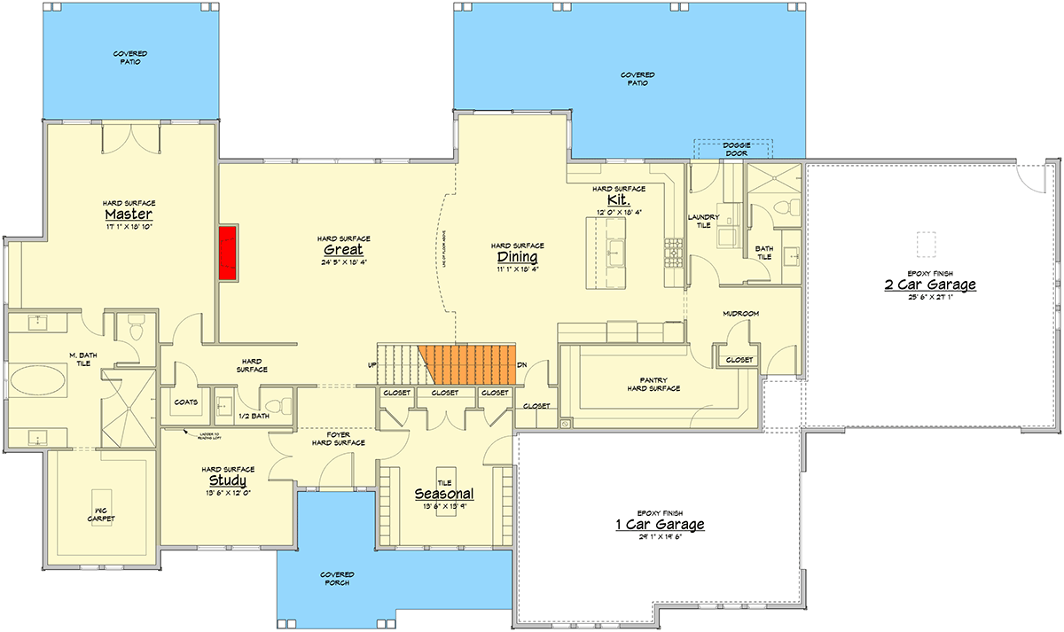 Plan 910109WHD: 3-Bed New American House Plan with Study and Seasonal Room - 4859 Sq Ft - Floor Plan - Main Level - Craftsman, New American