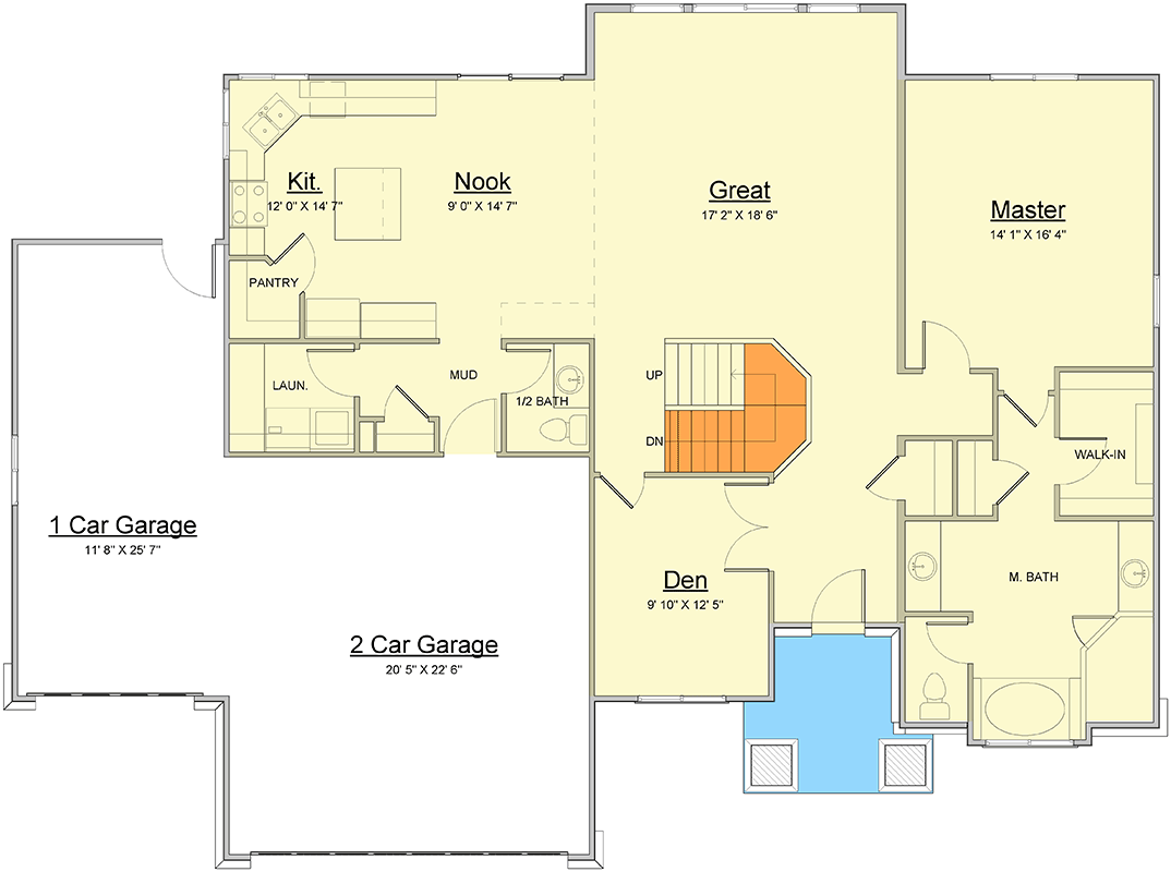 Plan 910116WHD: Spacious 4-Bedroom House Plan with Loft and Den - Floor Plan - Main Level - Traditional