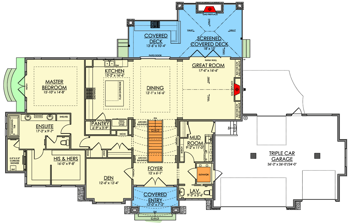 Plan 81864AB: 5-Bedroom One-Story Home Plan with 3-Car Garage and 10 Ceilings - Floor Plan - Main Level - Craftsman, Mountain, Prairie, Ranch