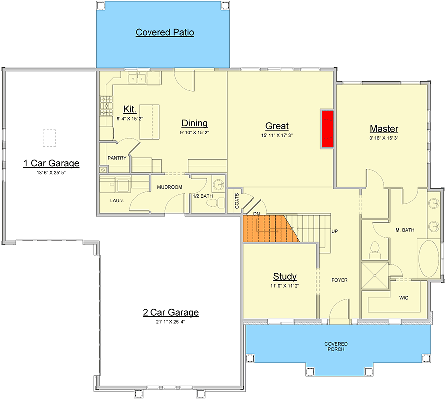 Plan 910120WHD: 4-Bed Mountain Northwest House Plan with 2-Story Great Room and Loft - 2518 Sq Ft - Floor Plan - Main Level - Mountain, New American, Northwest