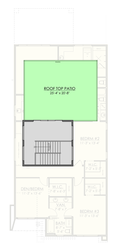 Plan 81870AB: 4-5 Bed Modern Contemporary Plan with Luxurious Primary Suite  and Rooftop Patio- 3402 Sq Ft - Floor Plan - 3rd Floor - Roof Deck - Contemporary, Modern