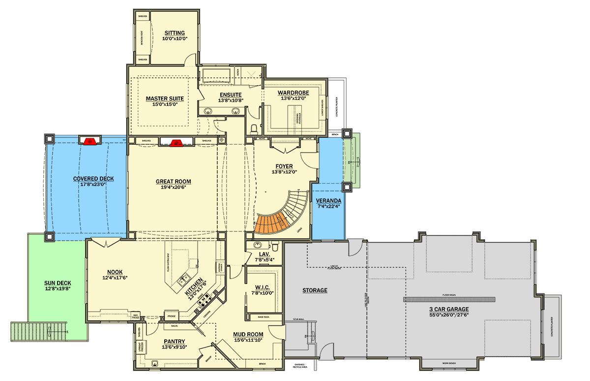 Plan 81875AB: Elegant 3-Bedroom Luxury Home with 3-Car Garage and Expansive Living Spaces - Floor Plan - Main Level - European
