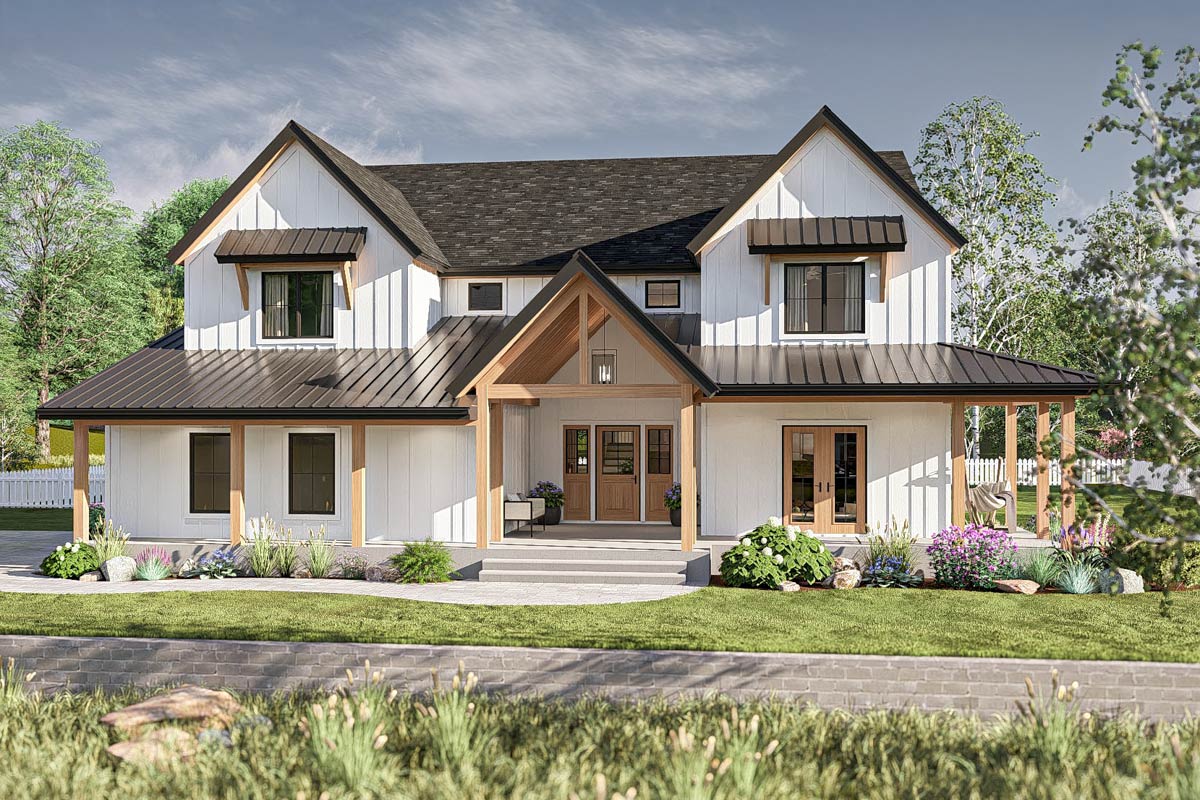 Plan 623499DJ: Two-Story 4-Bed Modern Farmhouse Plan with Wrap-Around ...