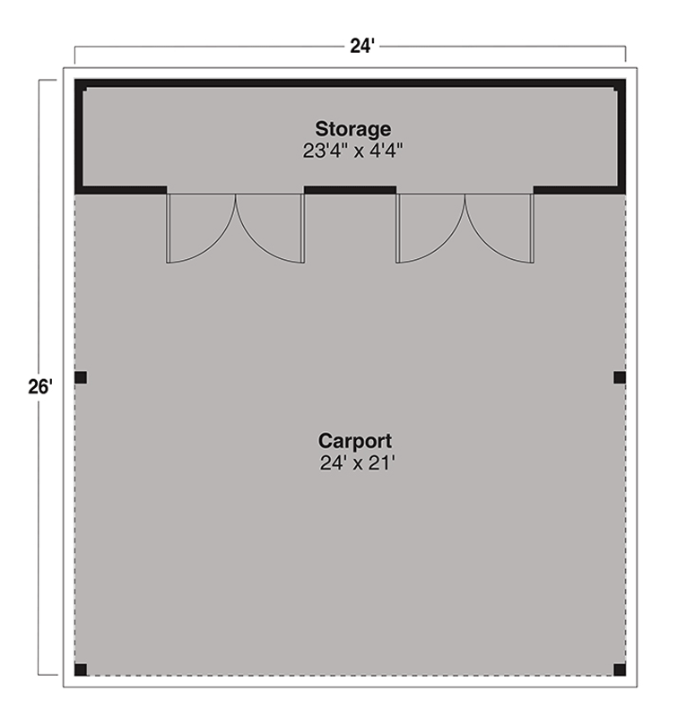 Plan 720091DA: 24 Wide Rustic Carport with Dual Storage and Exposed Timber Detail - Floor Plan - Main Level - Rustic