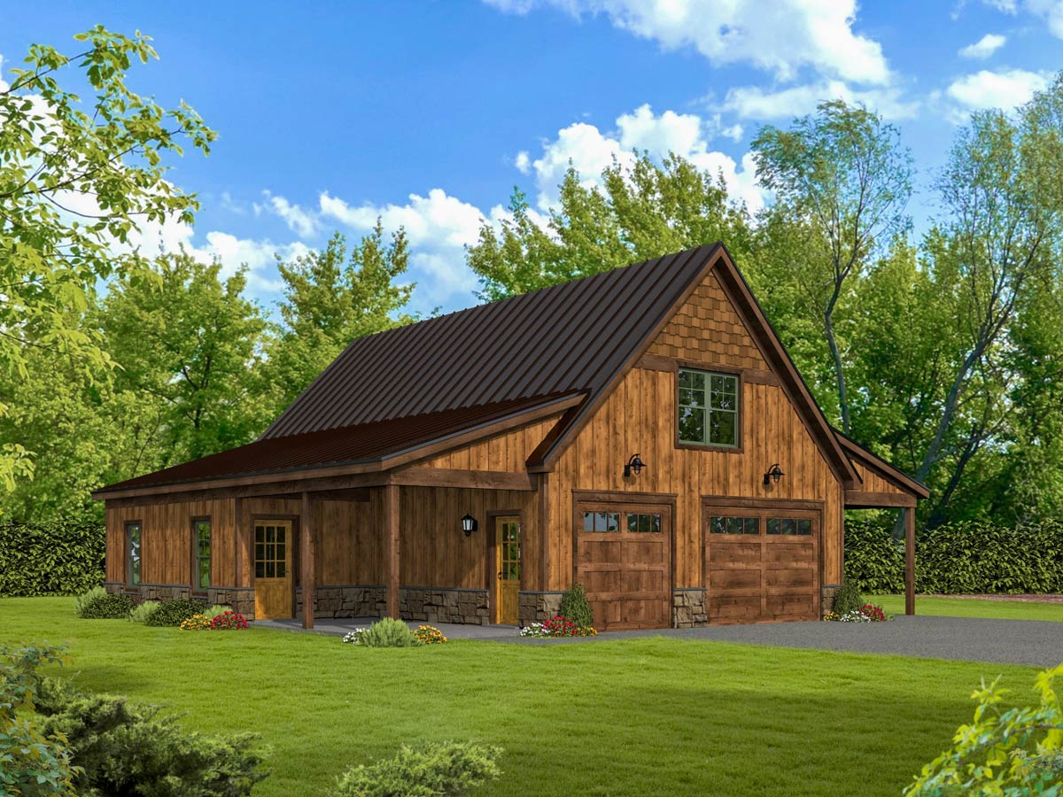 Plan 680550VR: Country Barn Garage Plan with Heated Workshop - 911 Sq Ft