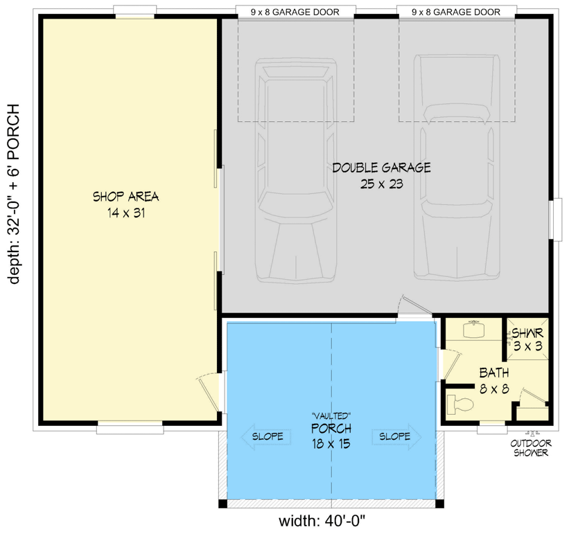Plan 680554VR: Charming Traditional Pool House with Workshop - Floor Plan - Main Level - Traditional