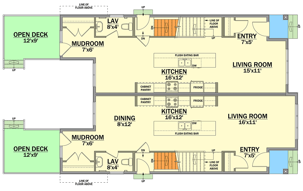 Plan 81878AB: Elegant 2-Unit Duplex with 3 or 4 Bedrooms and Optionally Finished Basement - Floor Plan - Main Level - Contemporary, Transitional