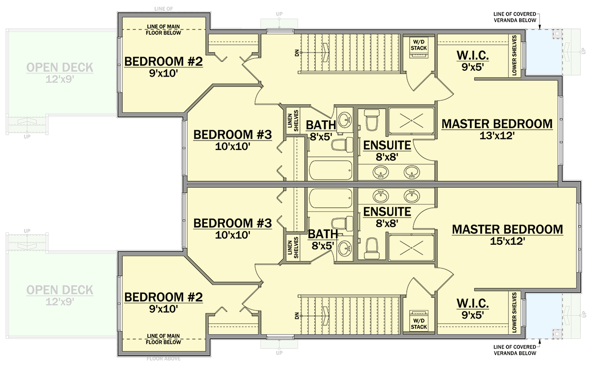 Plan 81878AB: Elegant 2-Unit Duplex with 3 or 4 Bedrooms and Optionally Finished Basement - Floor Plan - 2nd Floor - Contemporary, Transitional