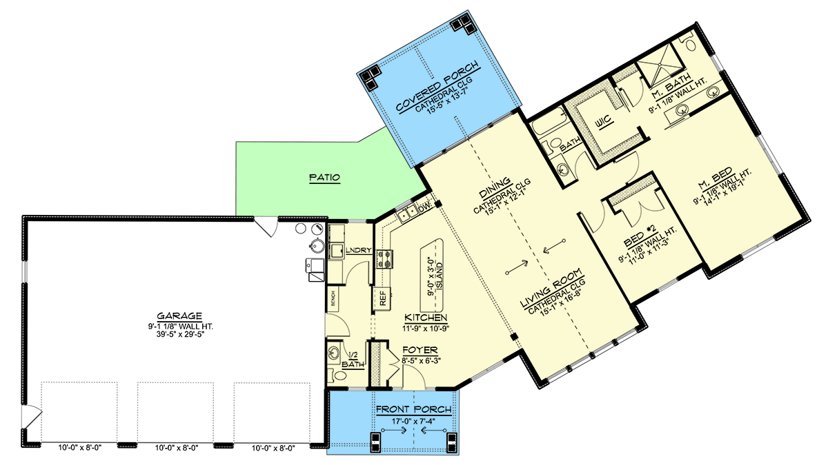 Plan 135348GRA: 2-Bed Mountain Ranch House Plan with Open Concept Living - 1785 Sq Ft - Floor Plan - Main Level - Mountain, Ranch