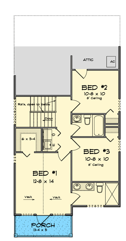 Plan 52430WM: Narrow Traditional House Plan with Vaulted Living Space - 1575 Sq Ft - Floor Plan - 2nd Floor - Cottage, Traditional