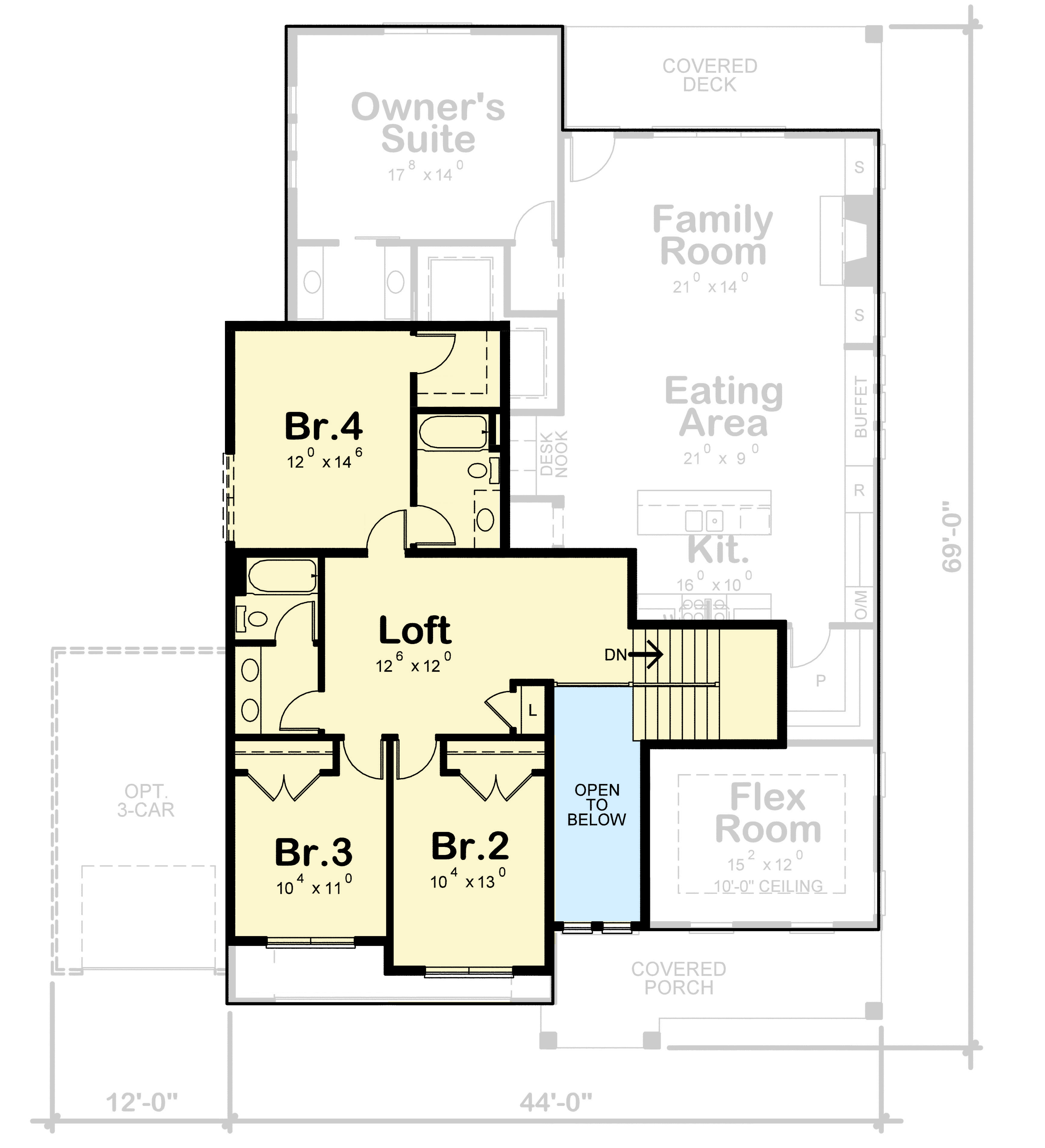 Plan 42464DB: 4-Bedroom New American House Plan with Loft - 3029 Sq Ft - Floor Plan - 2nd Floor - Craftsman, New American