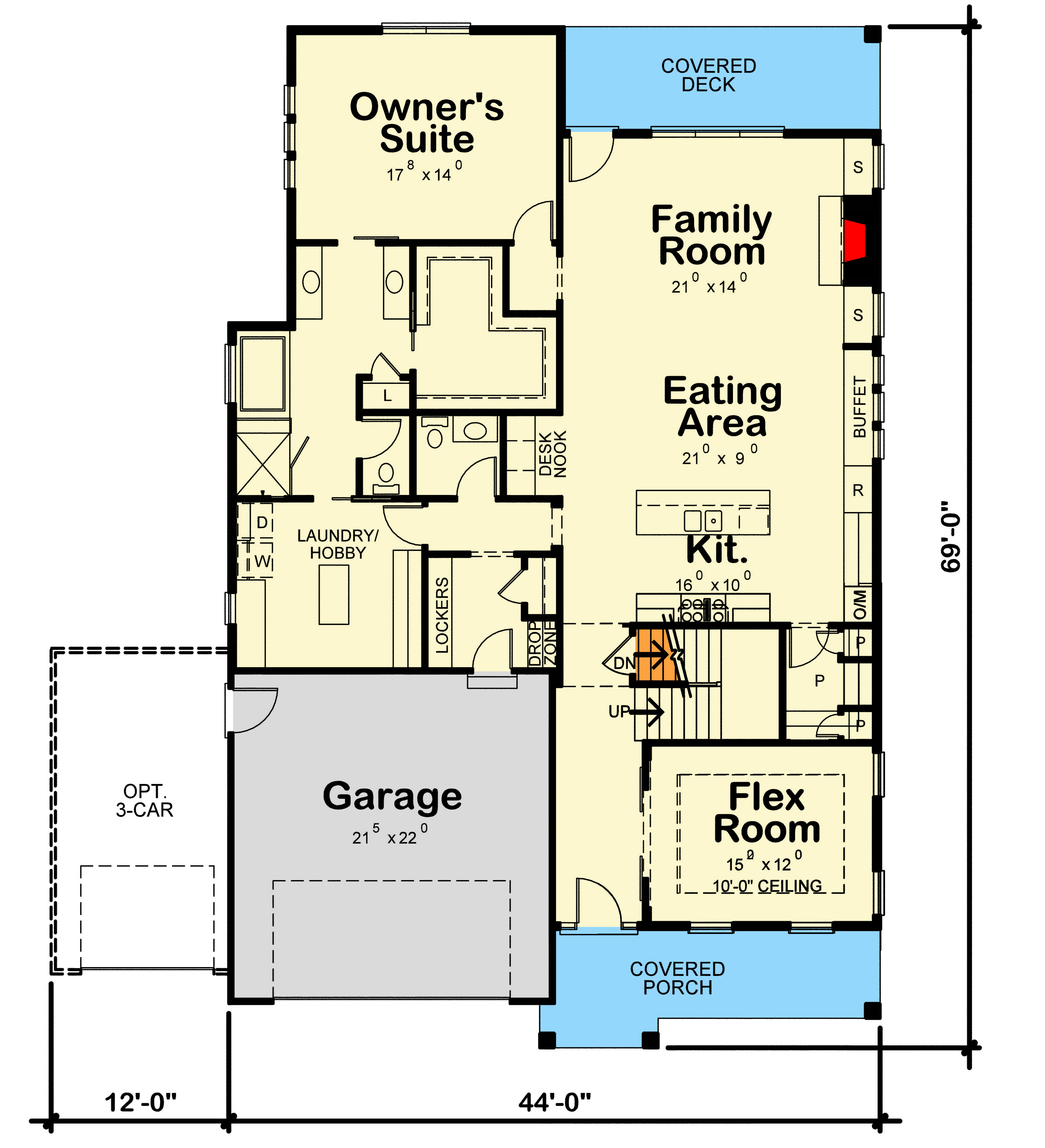 Plan 42464DB: 4-Bedroom New American House Plan with Loft - 3029 Sq Ft - Floor Plan - Main Level - Craftsman, New American