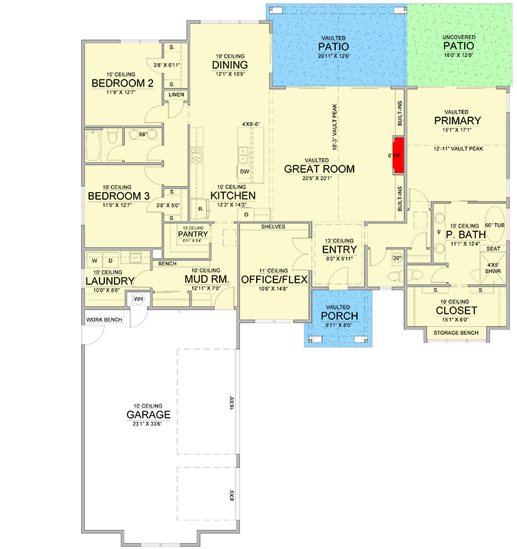 Plan 365059PED: 3 or 5 Bed Tudor-Style House Plan with Split-Bedroom Layout and Office or Flex Room - 2500 Sq Ft - Floor Plan - Main Level - European, Tudor