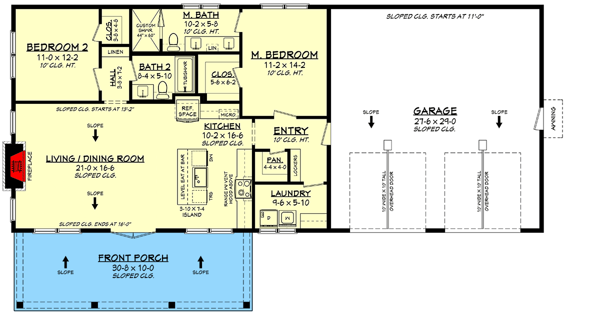 Plan 52003HZ: Modern Cottage-Style 2-Bed Barndo House Plan with Workshop Garage - Floor Plan - Main Level - Barndominium, Mid Century Modern, Modern, Modern Farmhouse