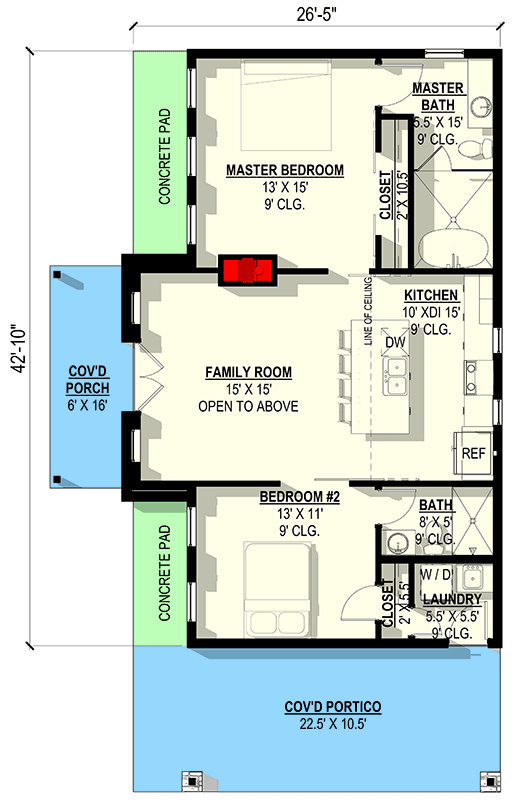 Plan 405013FDC: Modern Cottage Plan with Vaulted Family Room and Covered Outdoor Living - Floor Plan - Main Level - Cottage, Modern