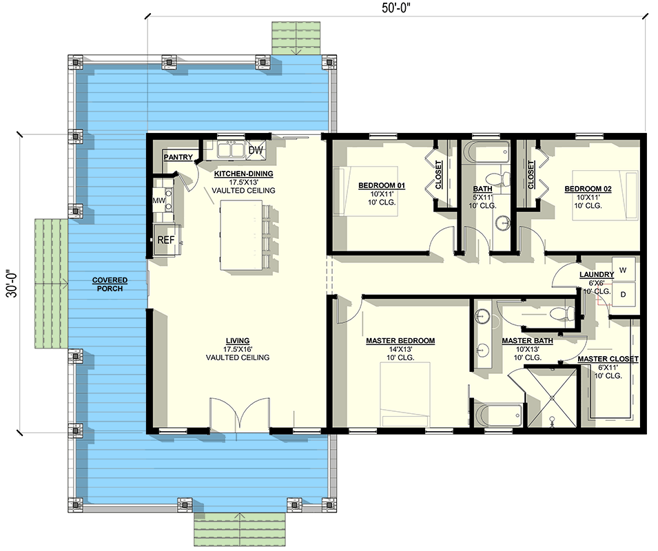 Plan 405021FDC: Charming 3-Bed Farmhouse Plan with Vaulted Living and Kitchen Spaces - Floor Plan - Main Level - Cottage, Country, Farmhouse
