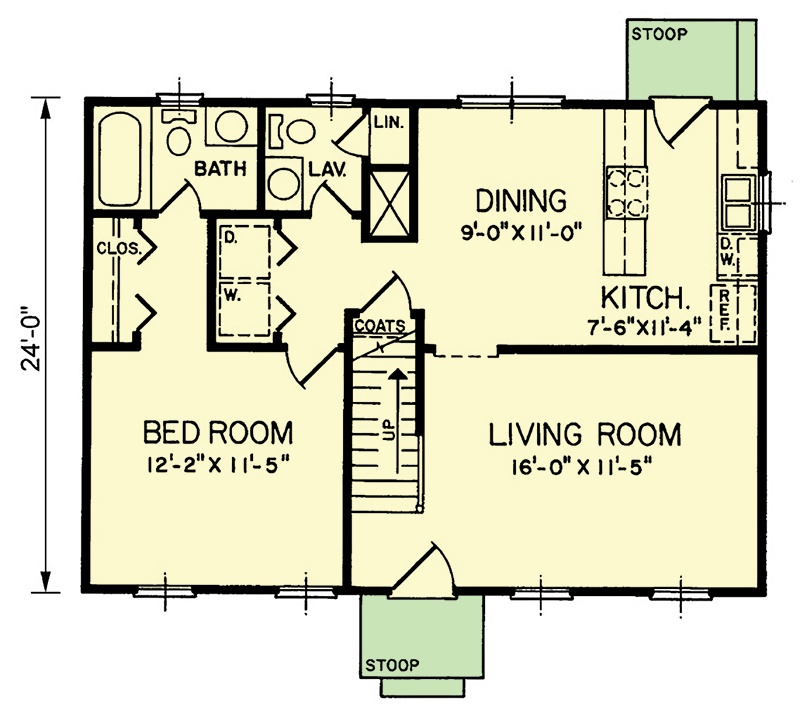 Plan 25875GE: Two-Story Farmhouse Plan with Closed Floor Plan - 1193 Sq Ft - Floor Plan - Main Level - Country, Farmhouse, Traditional
