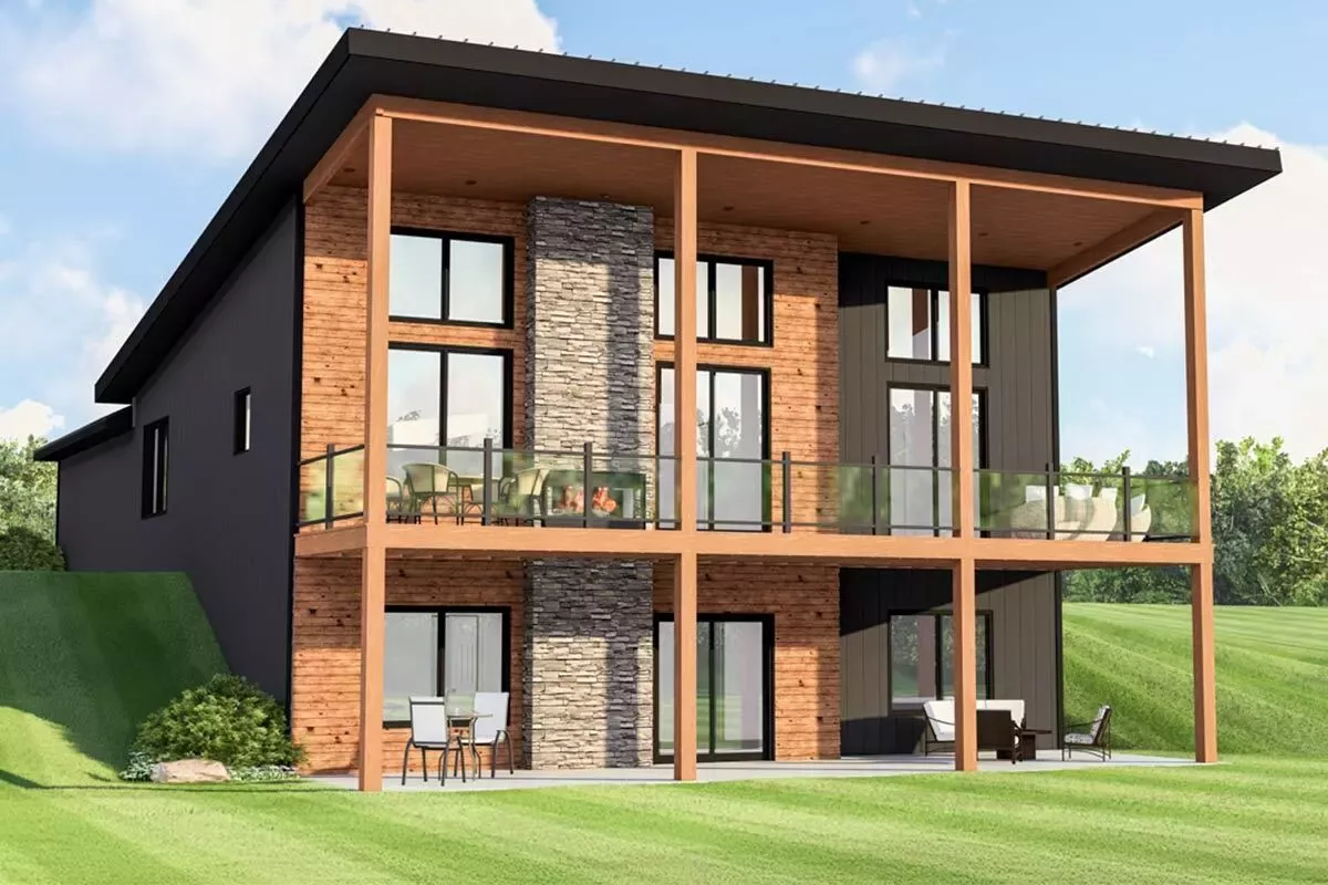 2-Bed Lake House-Style House Plan with Palatial Vaulted Ceiling - 1259 Sq Ft