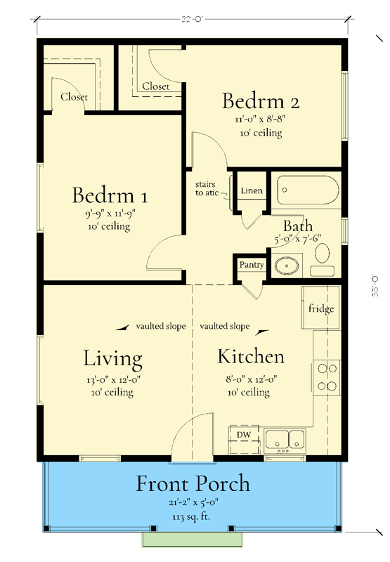 Plan 833068WAT: 2-Bed Cottage ADU Plan with Vaulted Great Room - 660 Sq Ft - Floor Plan - Main Level - Cottage, Country, Craftsman, Traditional