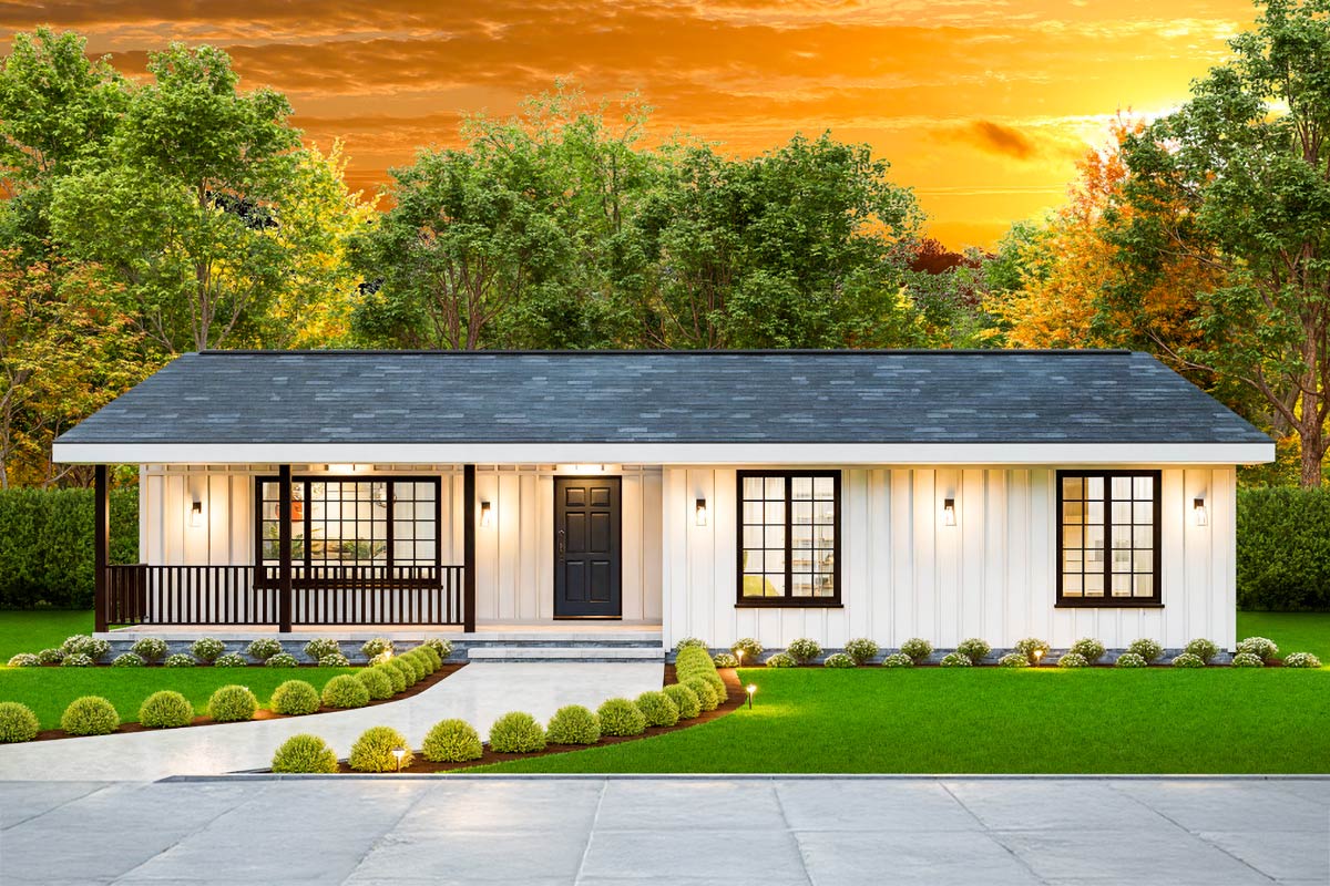 Plan 25880GE: 3-Bed Ranch House Plan with Generous Front Porch - 1456 Sq Ft