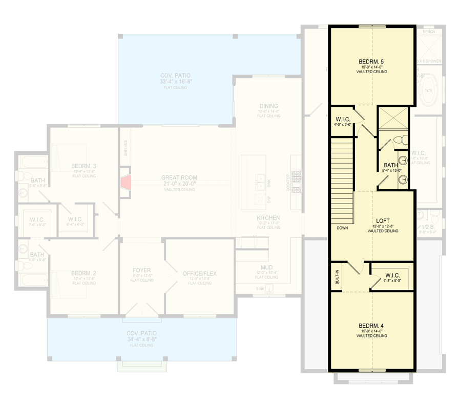 Plan 493036GNT: 5-Bed Modern Farmhouse Plan with Stone Veneer Exterior - 3841 Sq Ft - Floor Plan - 2nd Floor - Modern Farmhouse